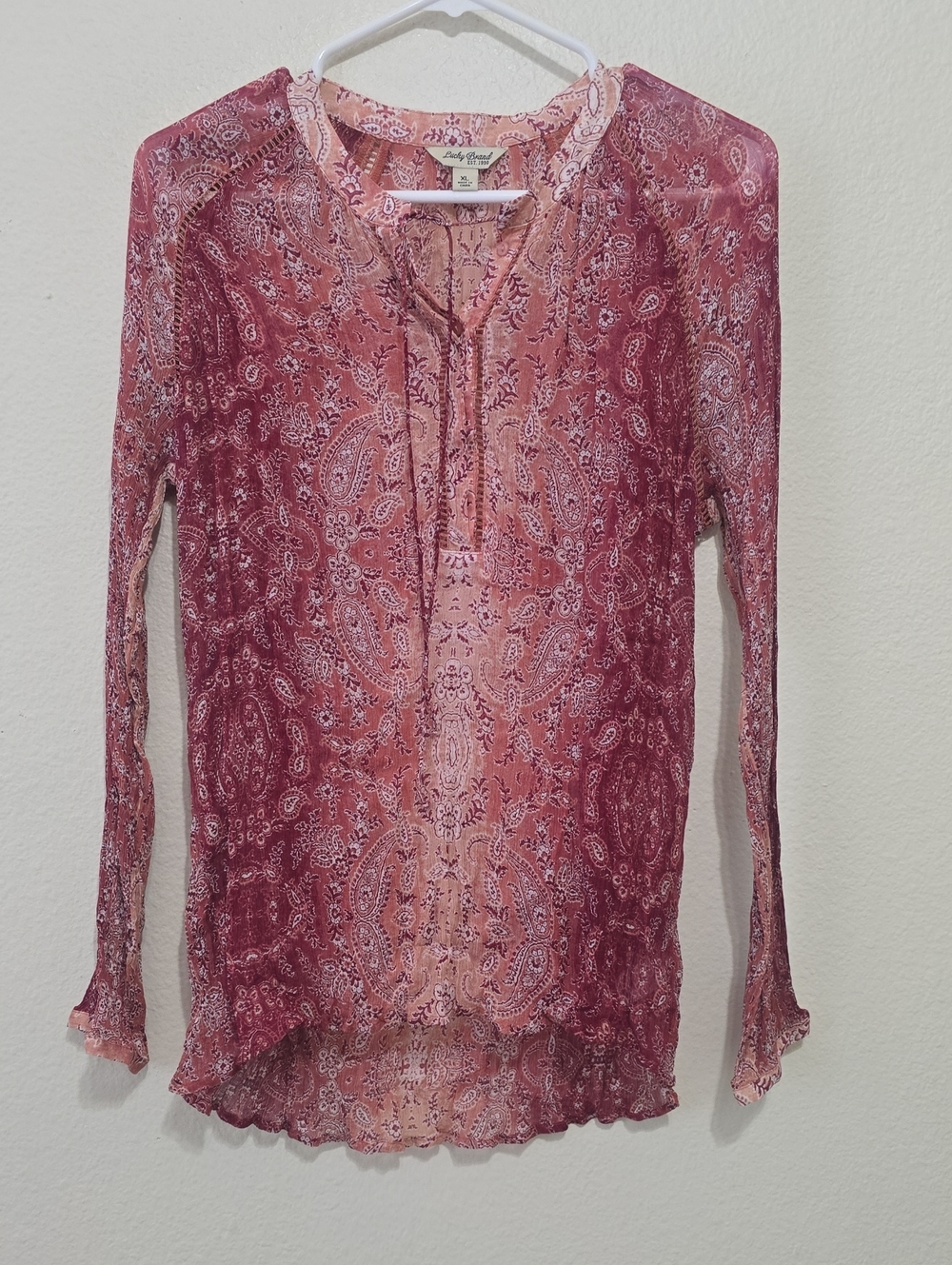 Lucky Brand Rose Paisley Peasant Blouse - Long Sleeve 1X